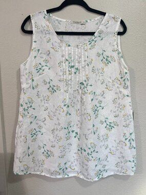 Laura Bianchi 100% Linen Floral Tank Sz L Made in Italy Cottagecore Lightweight